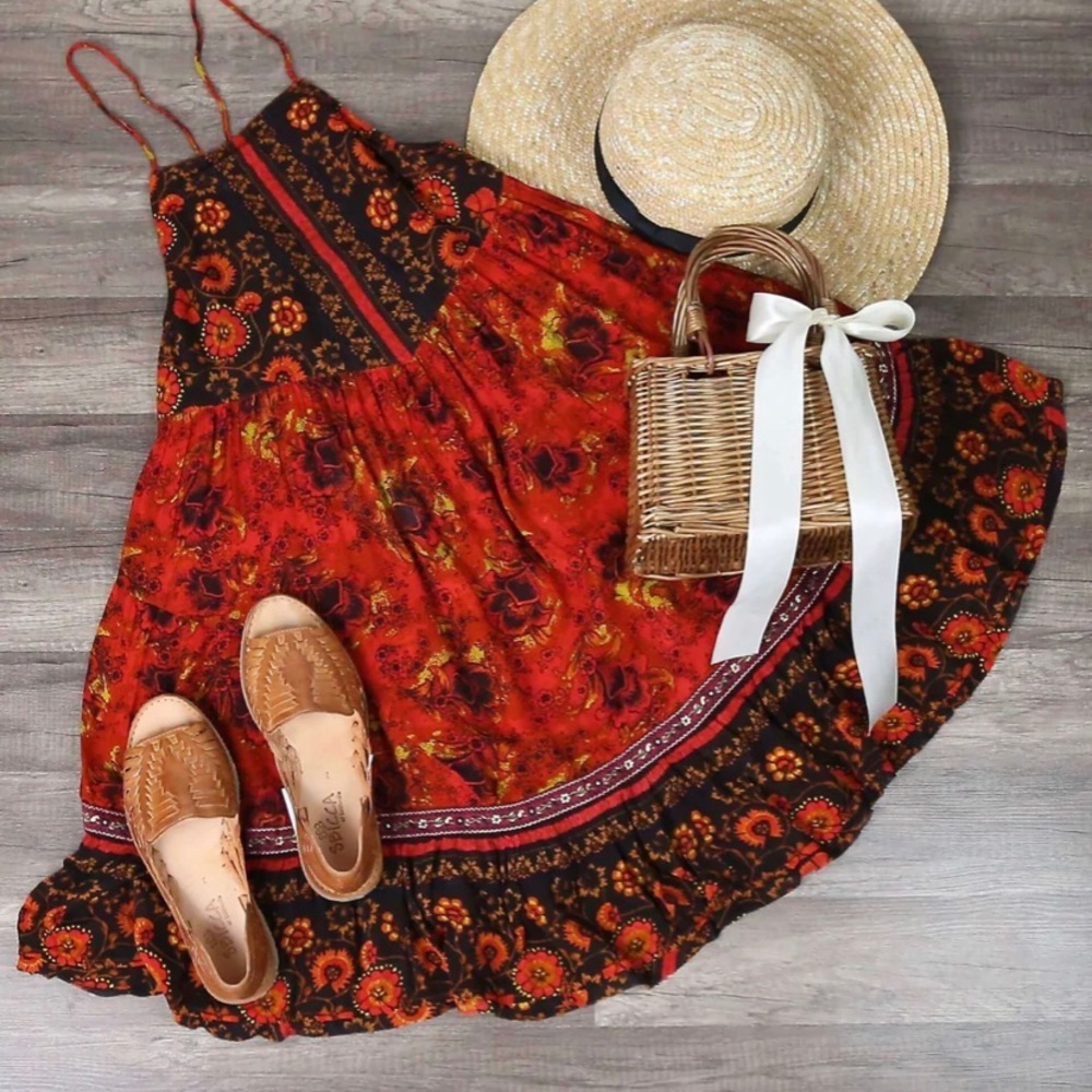 Free People Casablanca Halter Slip Dress In Red Light Combo